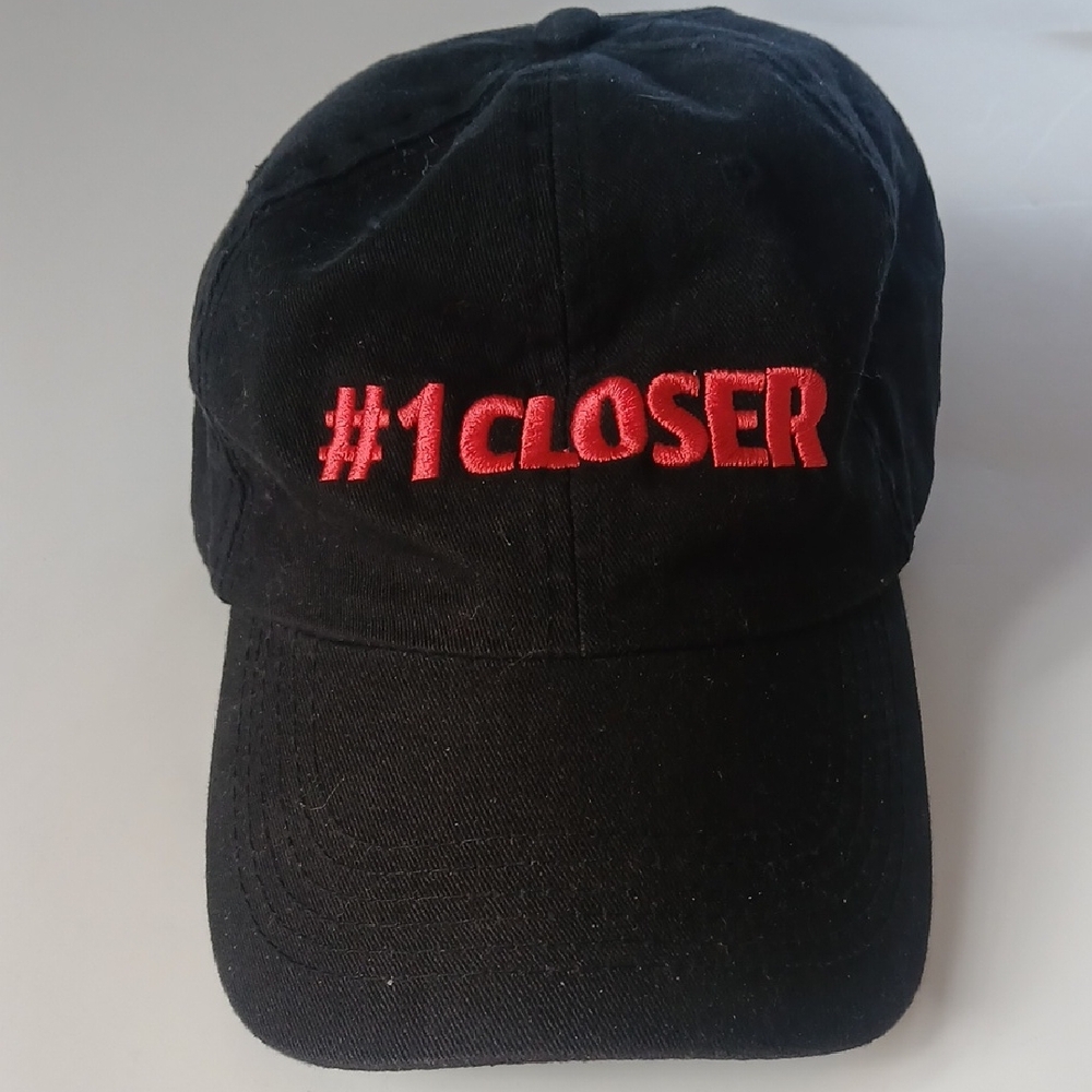 Black Cap with Red Embroidery, #1 Closer Baseball Hat, Sale Motivation Hap